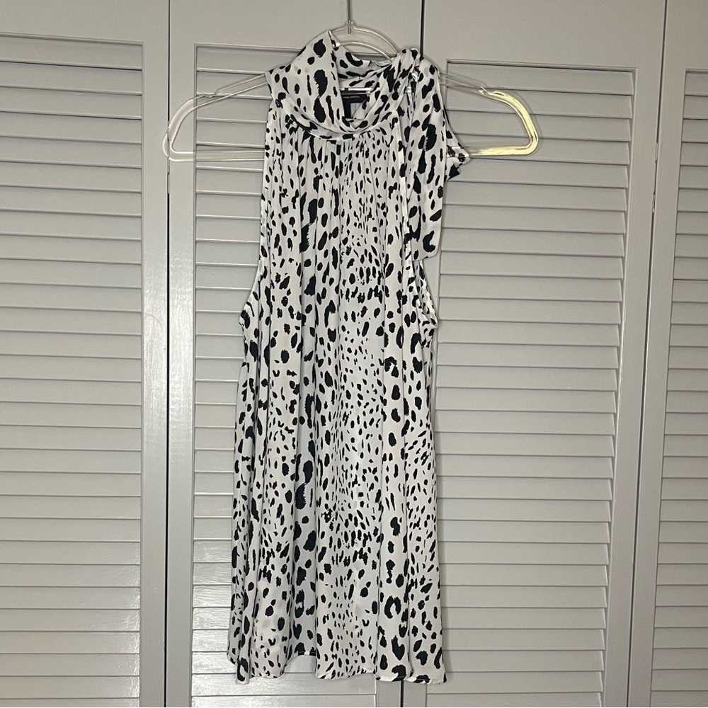 INC International Concepts Black and White Tie Neck Top